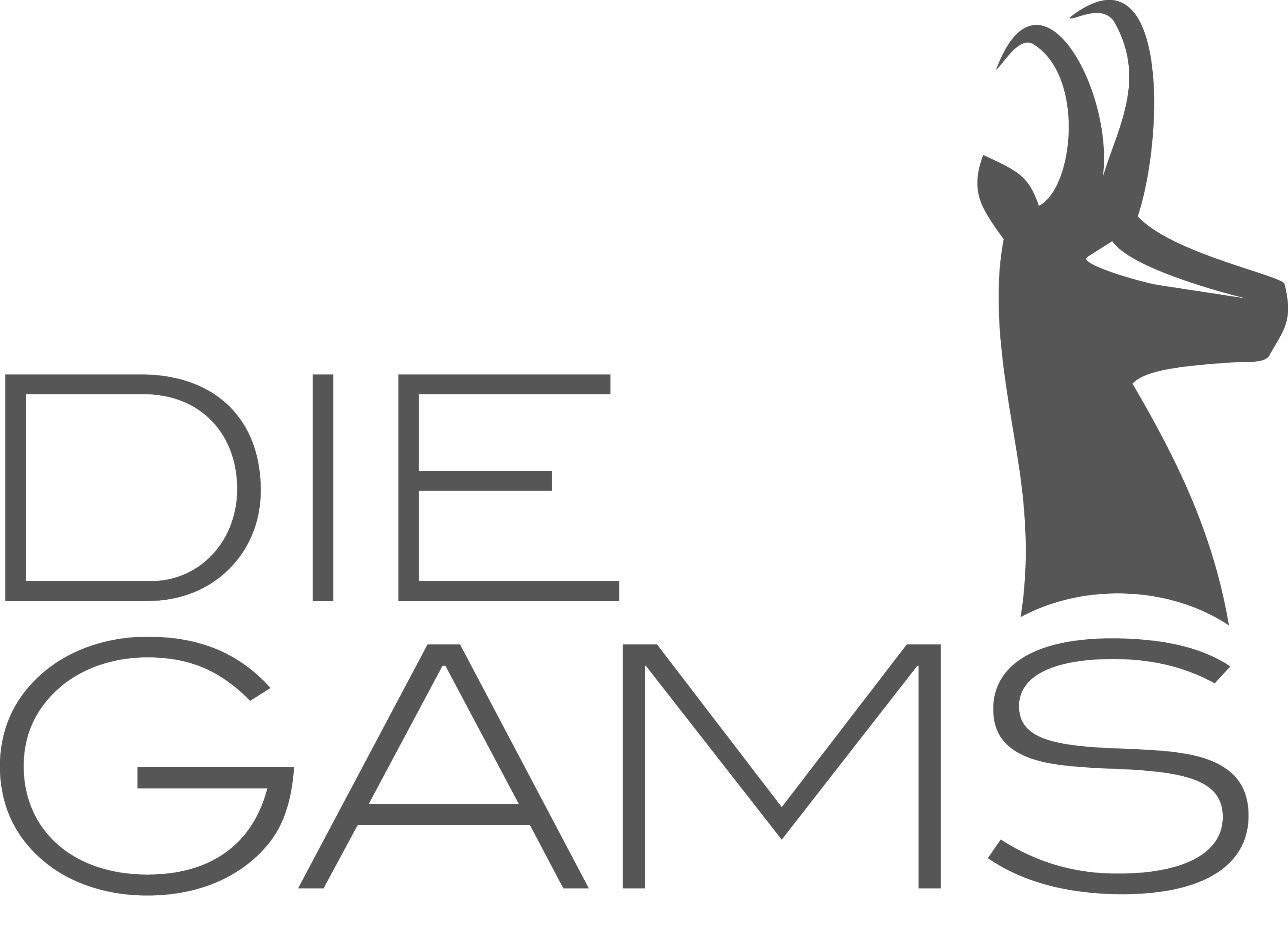 Graues Logo des Die Gams Hotel Resort in Bad Hindelang mit stilisiertem Gamskopf und moderner Schrift – Symbol für alpine Eleganz und Gastlichkeit im Allgäu.
