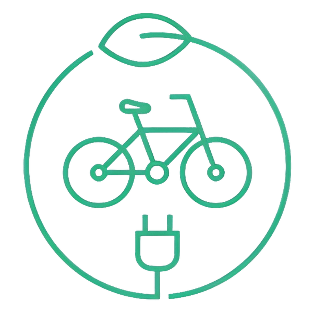 Grünes Symbol für E-Bike mit Fahrrad, Stecker und Blatt als Zeichen für nachhaltige Mobilität in Bad Hindelang.