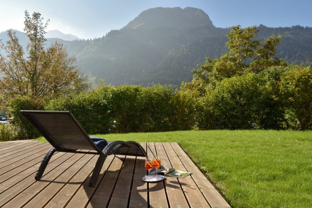 Panoramic view of the mountains from a lounge chair