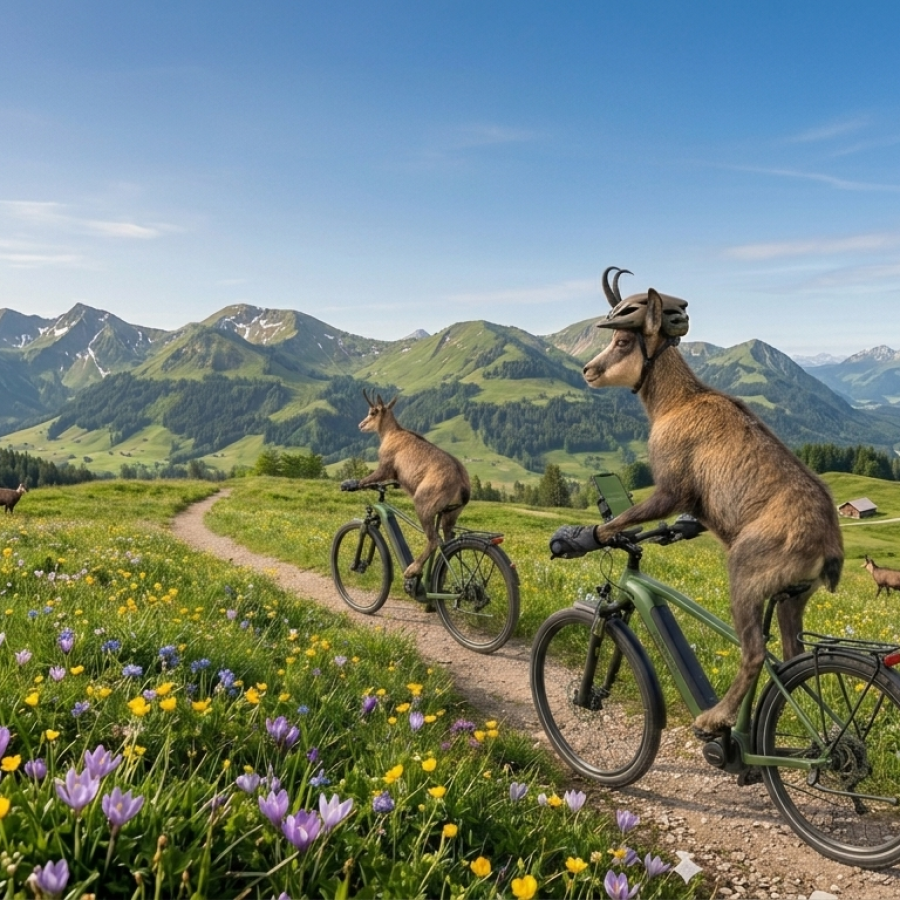 Two chamois on e-bikes